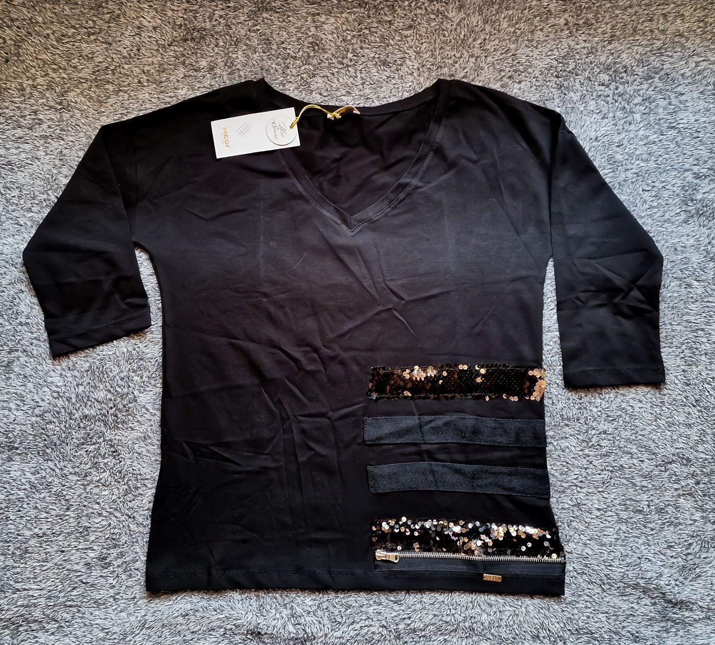 Megi bluzka czarna cekiny zdobiona s/m