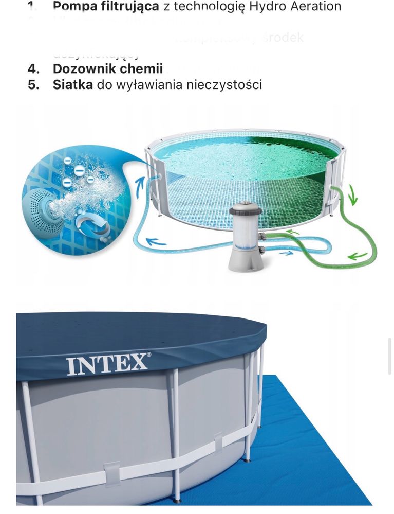 Intex basen stelazowy 365x76 jak nowy pompa oslona