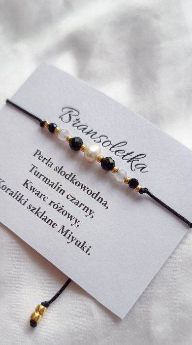 Bransoletka kamienie naturalne minerały Turmalin czarny perła kwarc ró