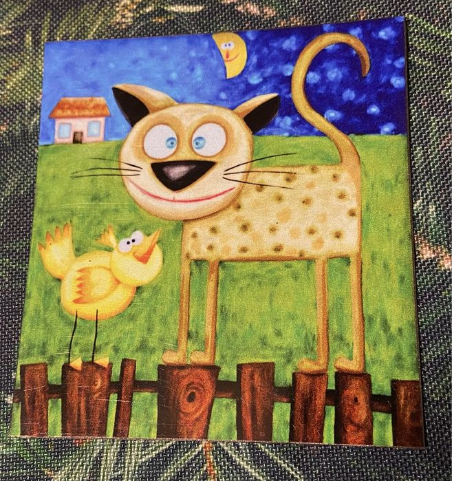 Kot na płocie z ptaszkiem na lodòwkę magnesik