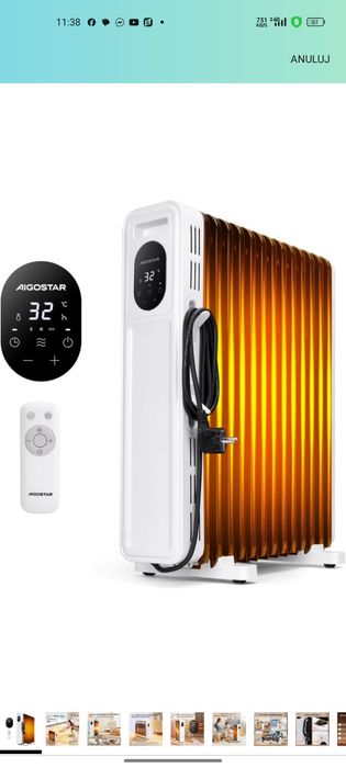 Aigostar 11-elementowy grzejnik olejowy, 2500 W, ekran kontrolny LED