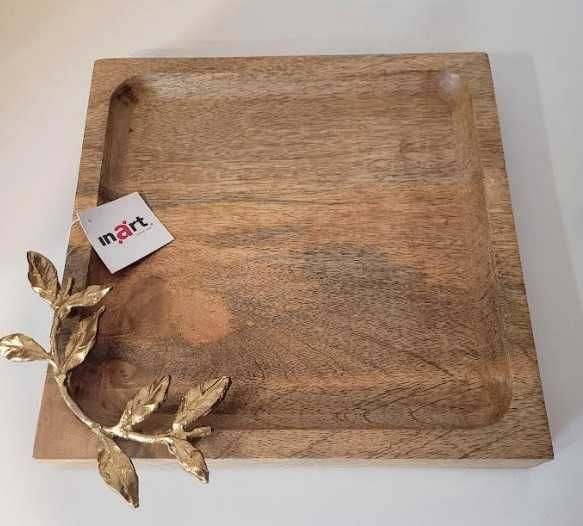 Taca dekoracyjna 25 x 25 x 5cm Naturalny- Złoty Inart