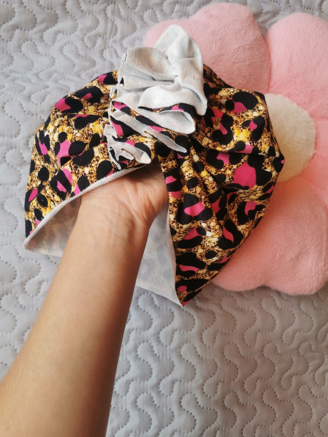 Turban z falbanką Jersey bawełna panterka 3latka wzwyż
