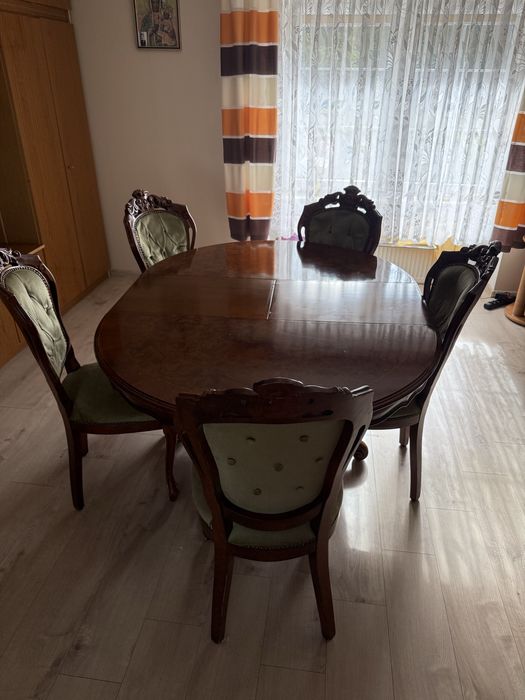 Stół do jadalni antyczny z 5. krzesłami (komplet)