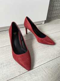 Nowe czerwone czółenka buty na obcasie szpilki błyszczące na sylwestra