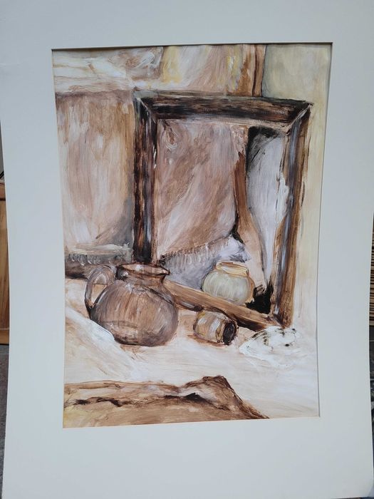 Obraz martwa natura w ciepłych kolorach 50x70, akwarela.