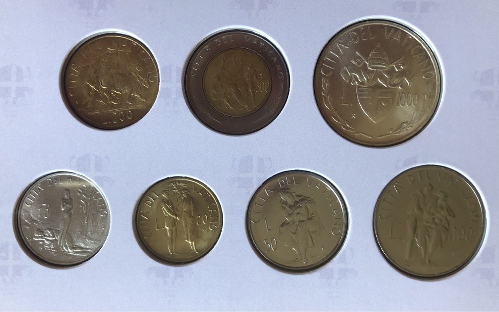 Lote de 7 Moedas (Liras) 1982–Cidade do Vaticano, Papa João Paulo II