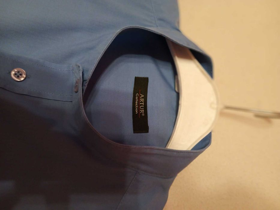 Koszula męska niebieska stójka krótki rękaw 43-44/176-182