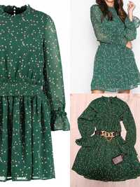 Sukienka YAS j.nowa za 30% ceny orginalna szyfon M L butelkowa zieleń