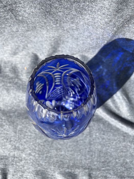 Wazon kryształowy kobaltowy niebieski szkło użytkowe B22085