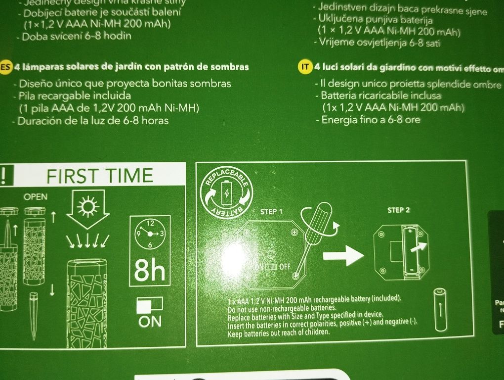 4 x lampki solarne LED czarne ażurowe wbijane słupki ogrodowe