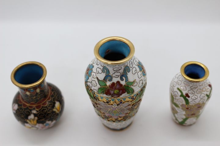 Conjunto de 3 Jarras Chinesas em Metal Cloisonné 7,5 A cm