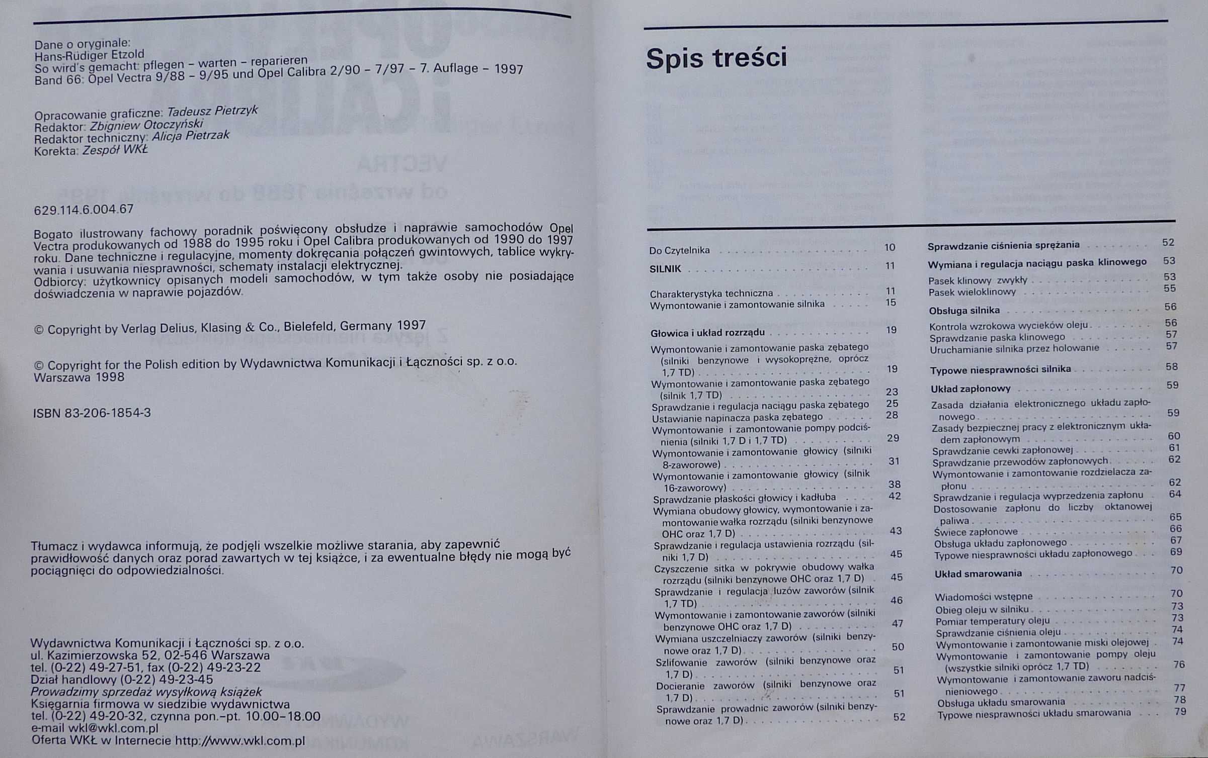 OPEL VECTRA i CALIBRA - Sam naprawiam samochód - H.R. Etzold