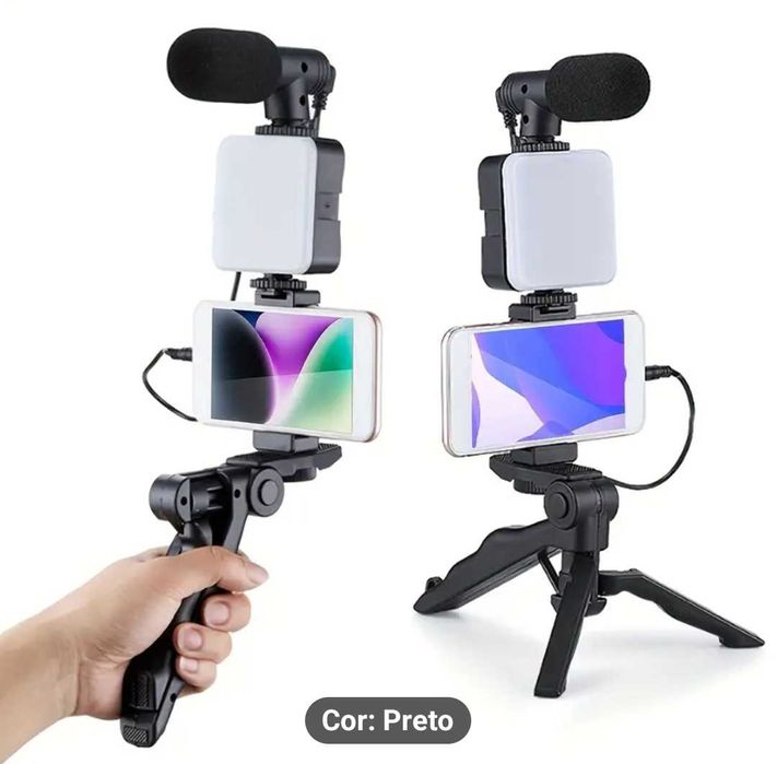 Video - making  Kit  com Microfone/Luz Led/Suporte/Tripé