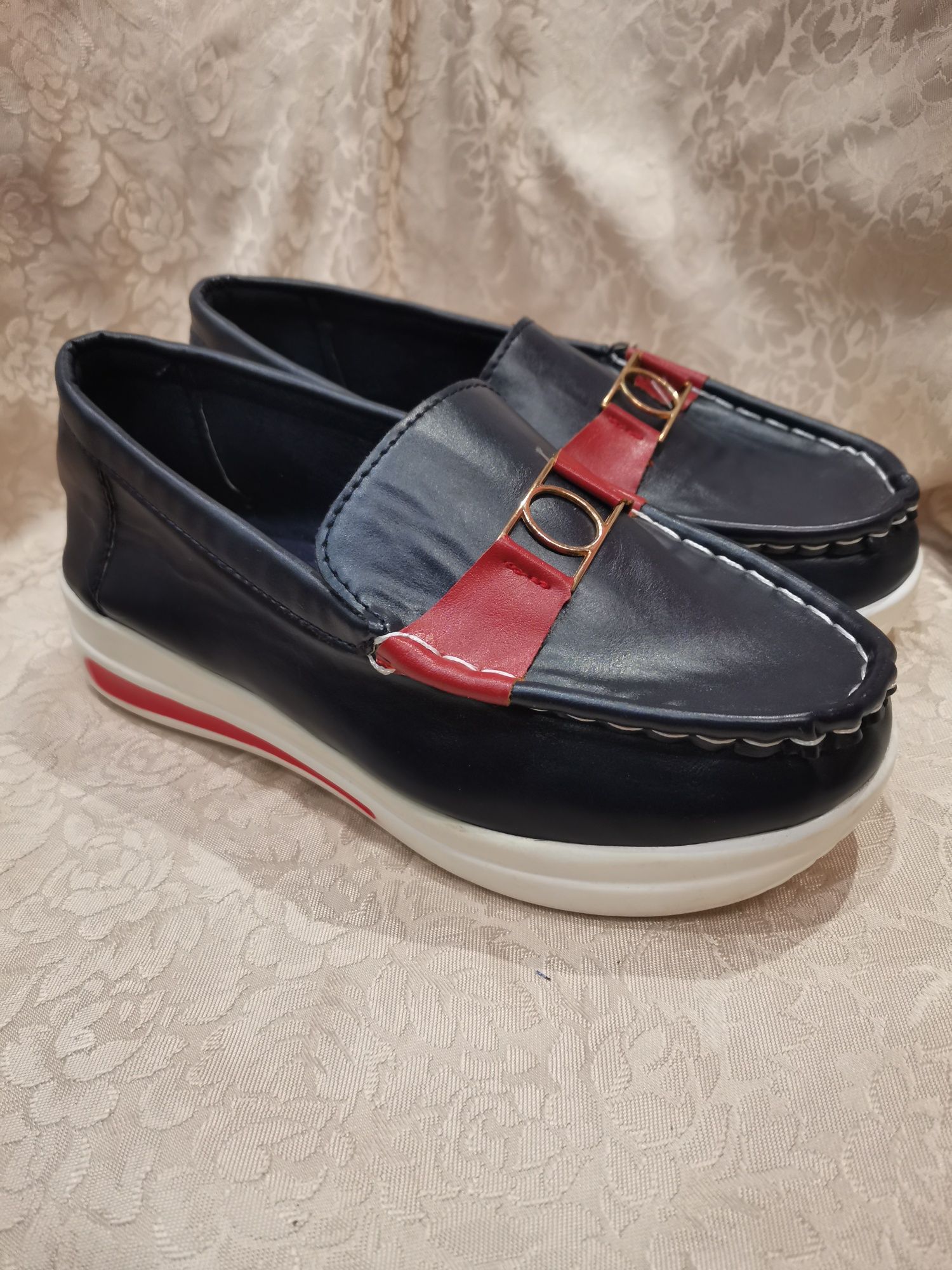 Mokasyny damskie Ideal Shoes rozm 36,wąska stopa, ciemny granat