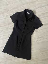 Krótka czarna sukienka krótki rękaw mini guziki kołnierzyk Hennes