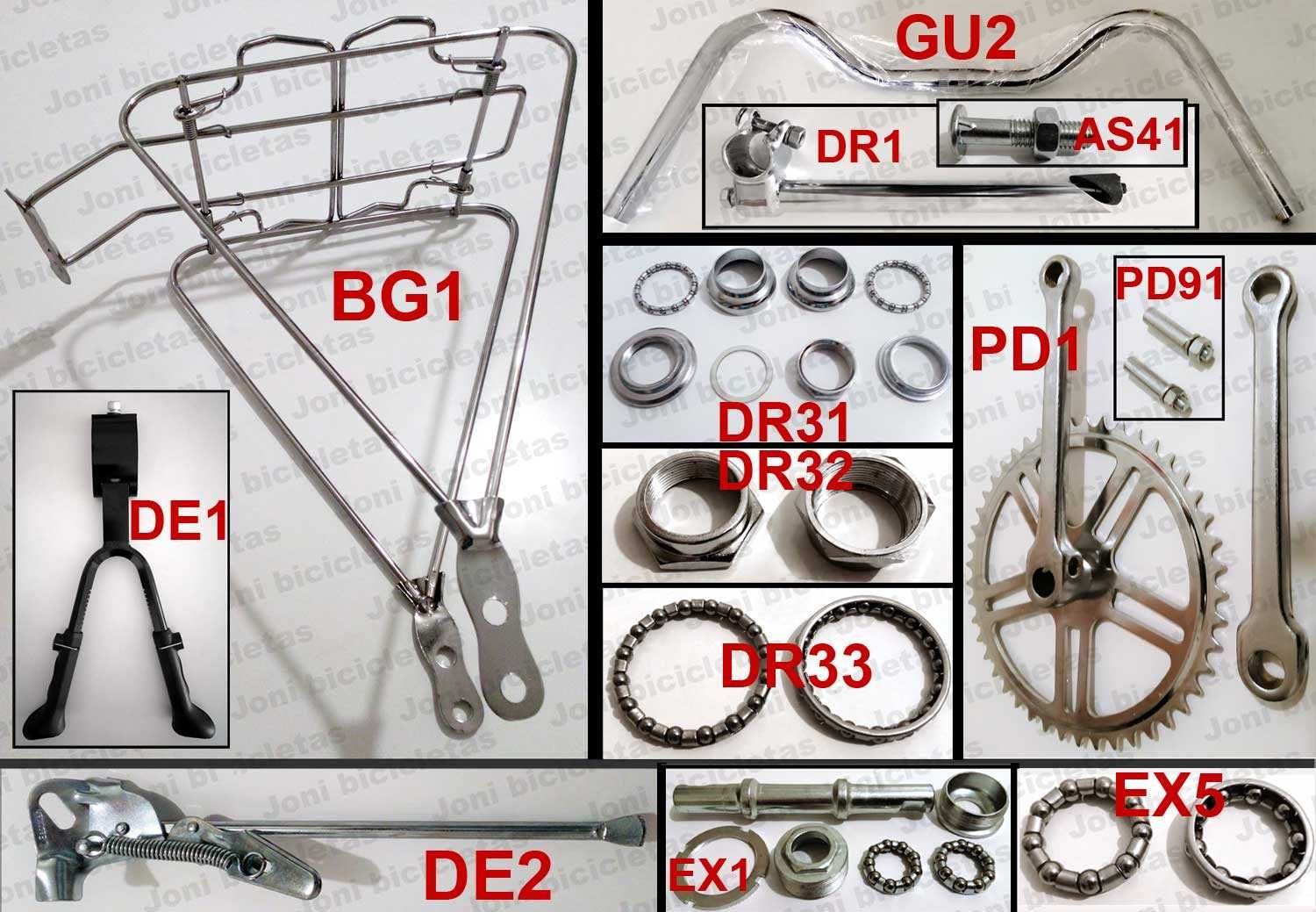 Peças e acessórios de bicicleta pasteleira (Yé-Yé, modelo sport, etc)