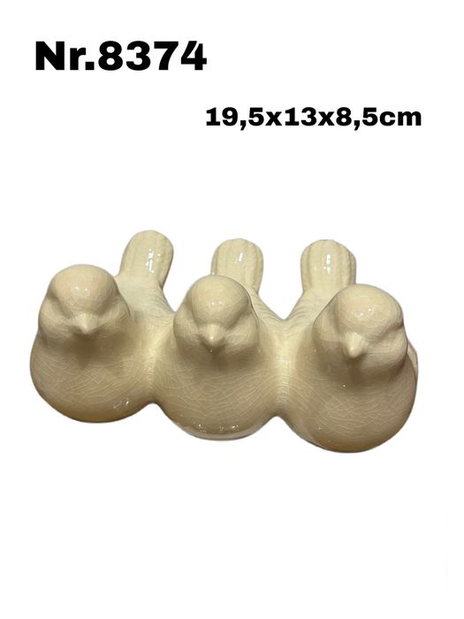 Figurka ceramiczna trzy ptaszki kremowe nr.8374