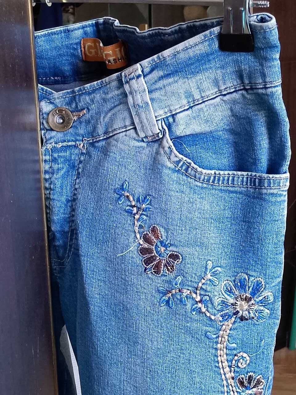 Джинсові бриджі капрі GIORGIO fashion стрейч з вишивкою