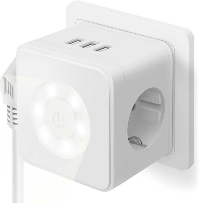 kostka zasilająca z lampka 3 porty usb