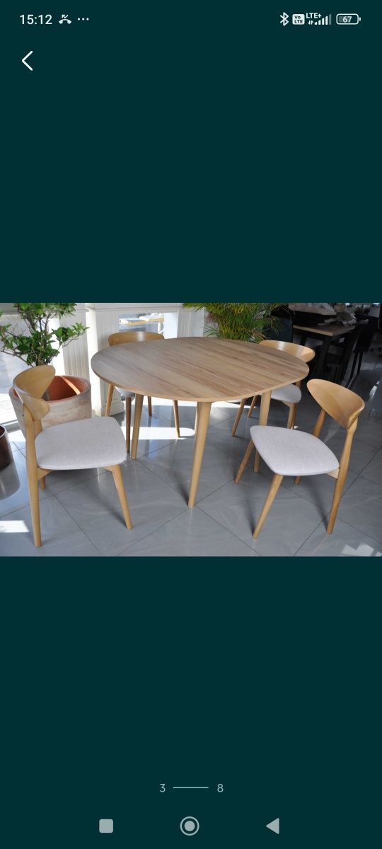 Stylowy stół do salonu lub jadalni 100 cm,bukowe nogi