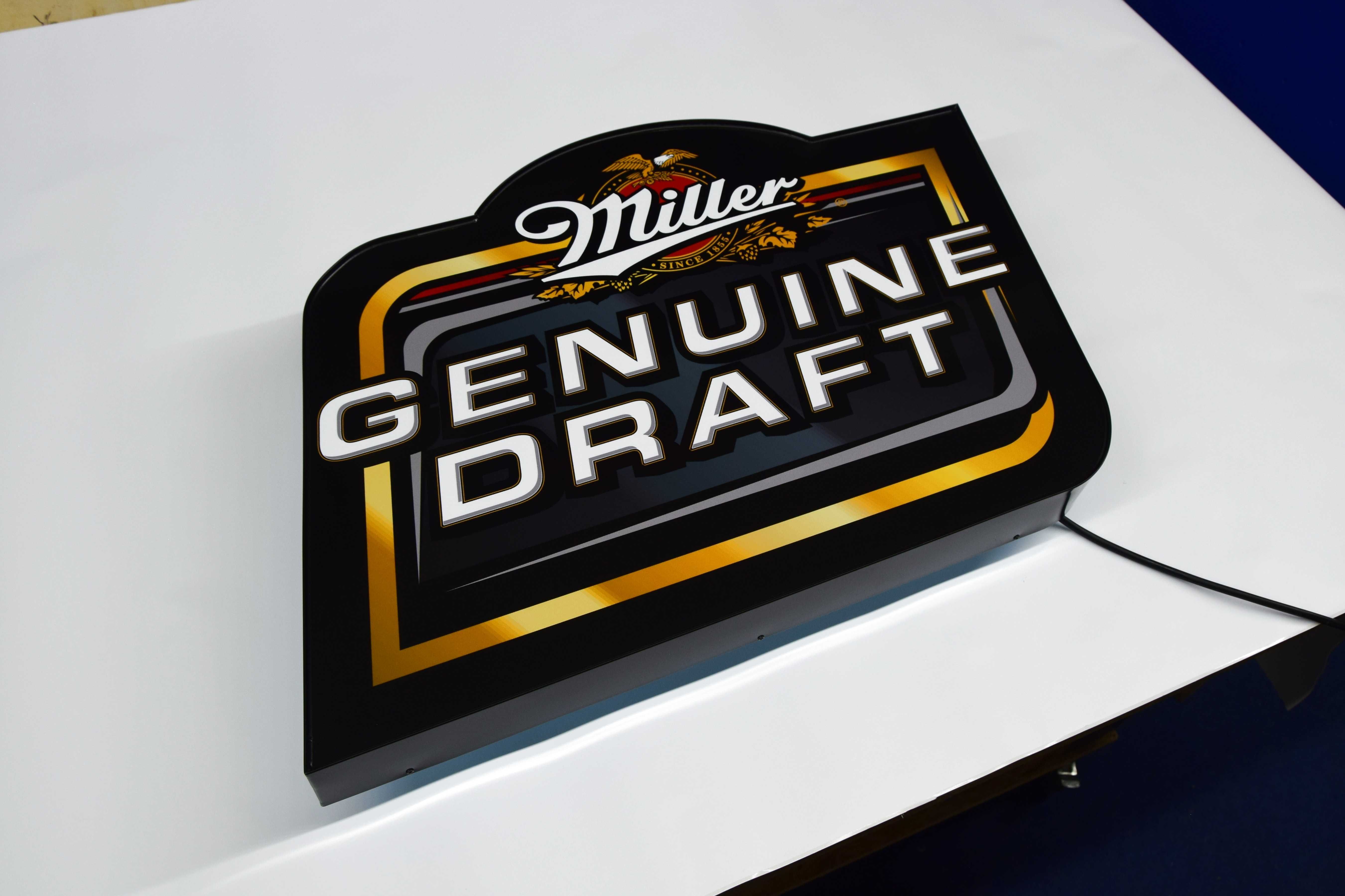 Reklama LED do baru MILLER Genuine Draft, Logo 3D, Szyld, PRODUCENT