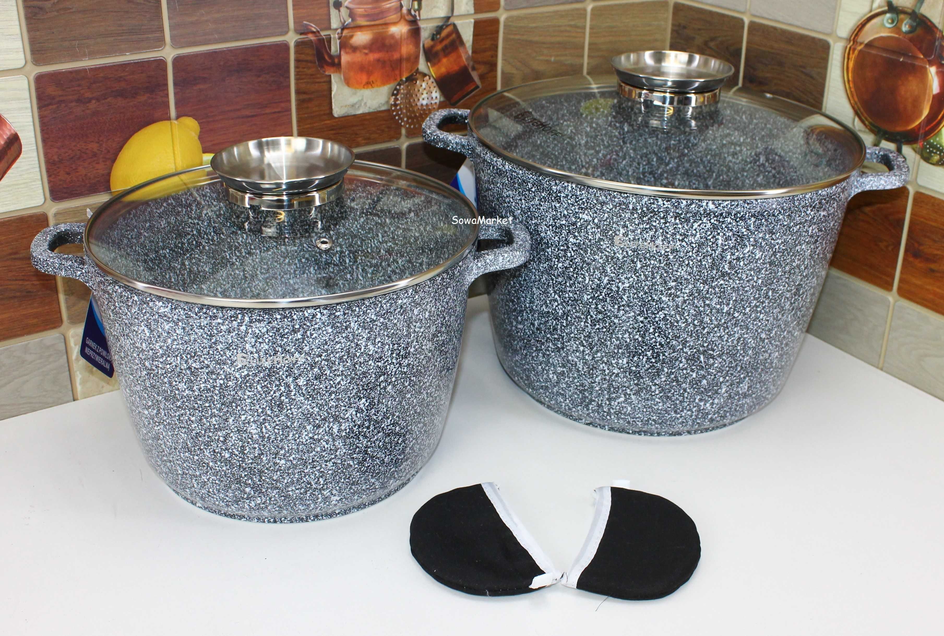 Garnki wysokie marmurowe 10,2L + 6,2L EliteHoff Gaz, indukcja E7015