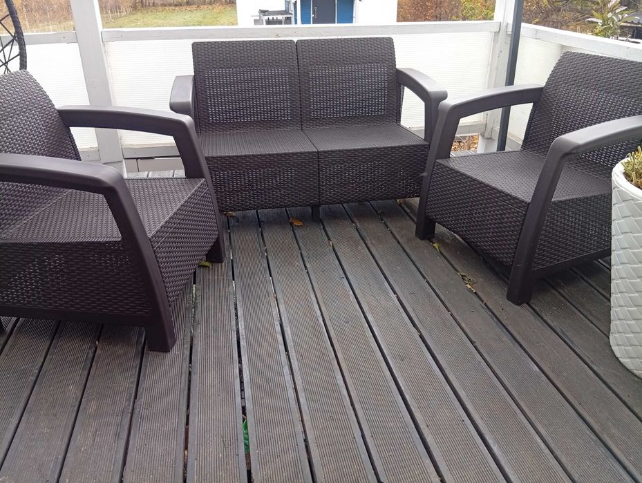 Zestaw meble tarasowe ogrodowe rattanowe Keter sofa + 2 fotele