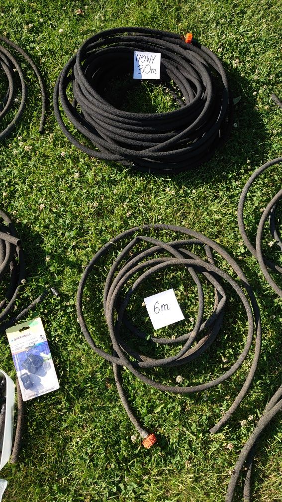 Węże kroplujące ponad 100metrów plus końcówki,kotwy
