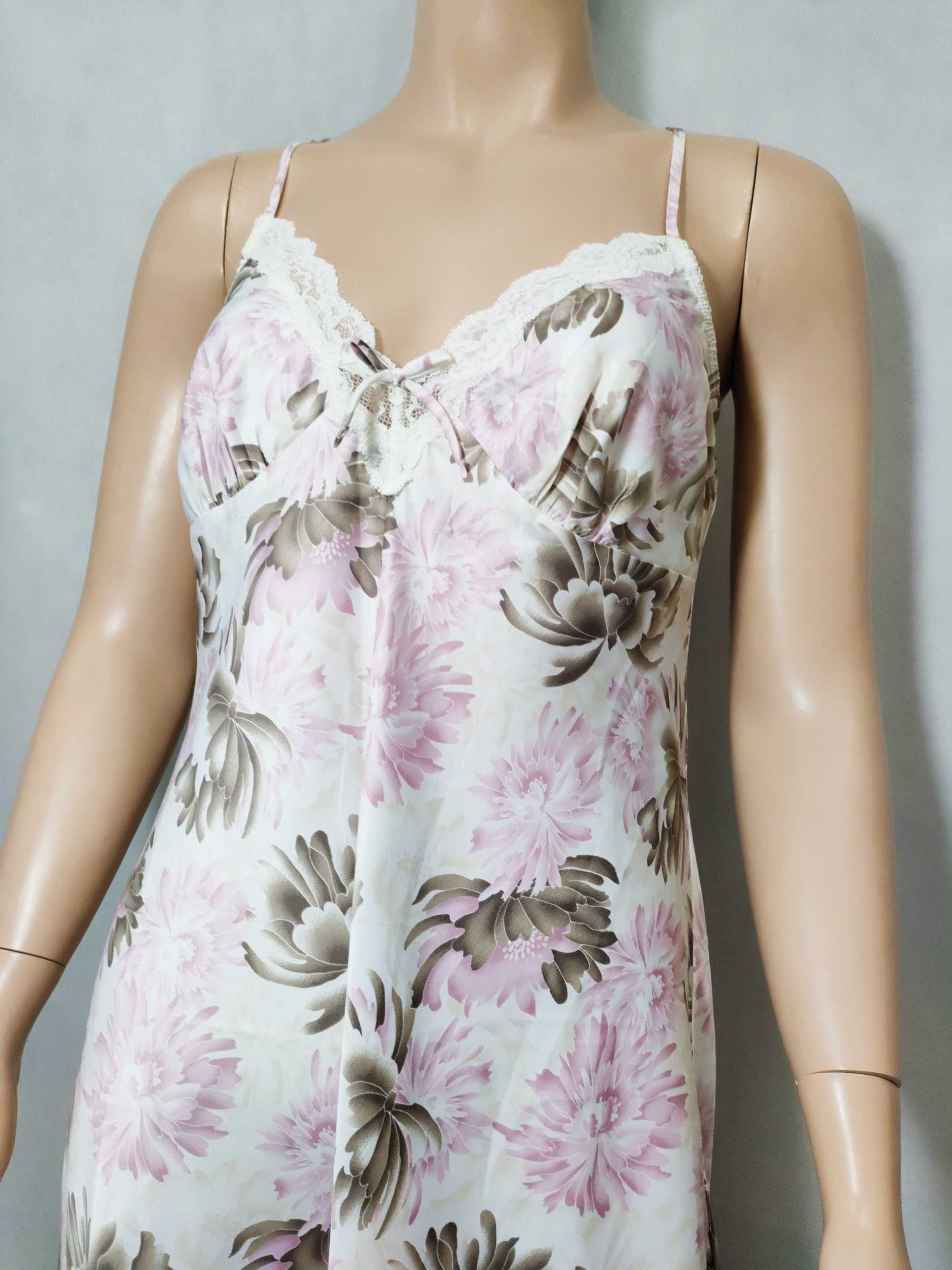 Piżama damska halka ESPRIT biała w kwiaty krótka z koronką 40 L