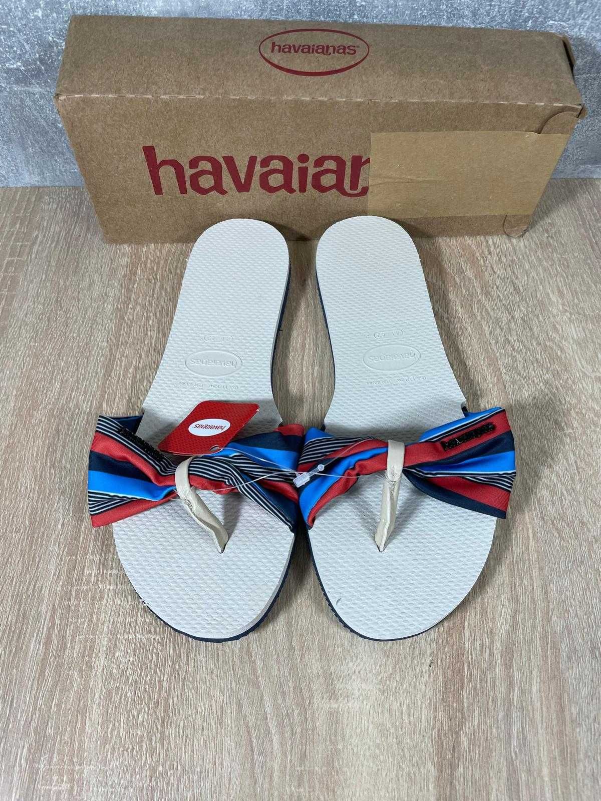 Havaianas japonki damskie 41 42 w paski z kokardką czerwone niebieskie