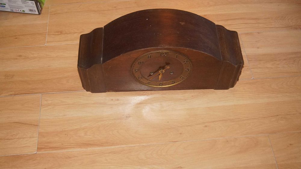 Zegar kominkowy drewniany antyk vintage oryginał stan jak na foto