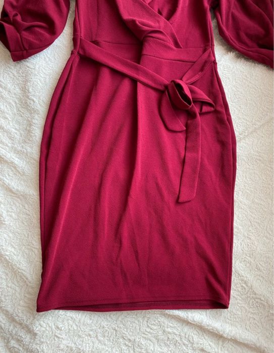 Elegancka sukienka długa wesele komunia boohoo XL/XXL czerwona burgund