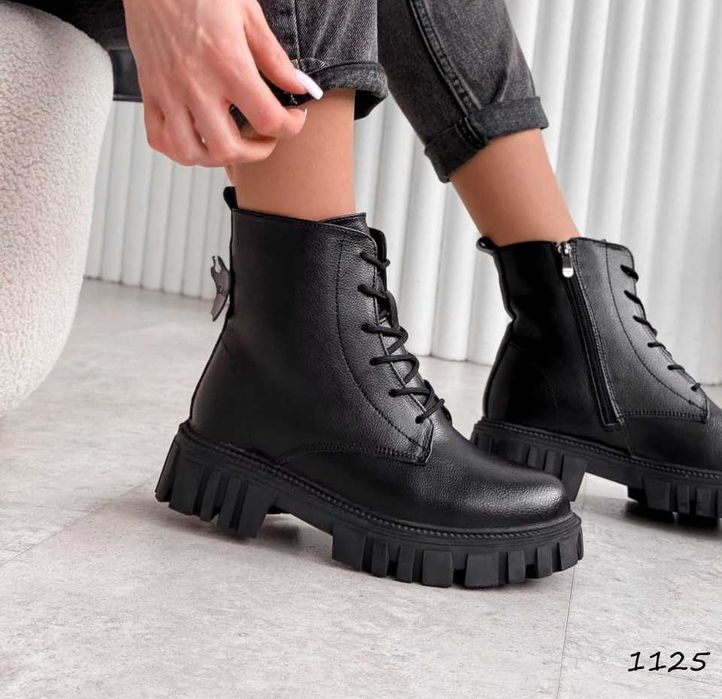 Зимові жіночі черевики чорні шкіряні (36-41) на хутрі | Ботінки жіночі