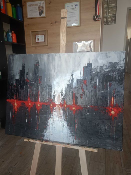 Obraz ręcznie malowany akryl miasto