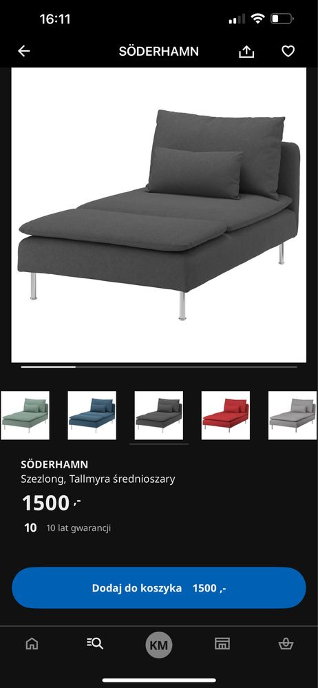 Sofa Ikea Soderhamn 3 osobowa + szezlag