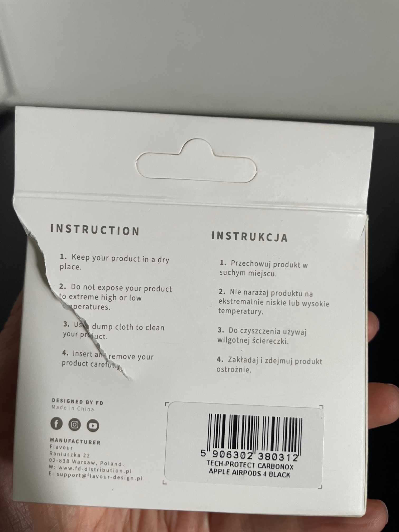 Apple Airpods 4 | Etui z karabińczykiem TECH-PROTECT Carbonox Czarny