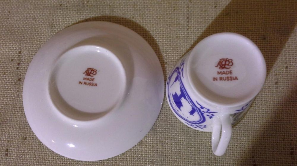 Filiżanka ŁOMONOSOW do Mokka, Kolekcjonerska porcelana Kobaltowa GAT 1