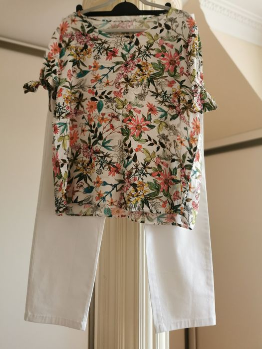 Reserved Bluzka Letnia Kwiaty Wiskoza Rozmiar 42 L Wiązane Rękawy Lekk