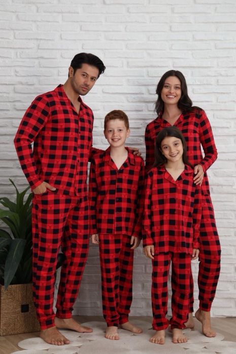 Парні піжами в клітинку family look, фемелі лук