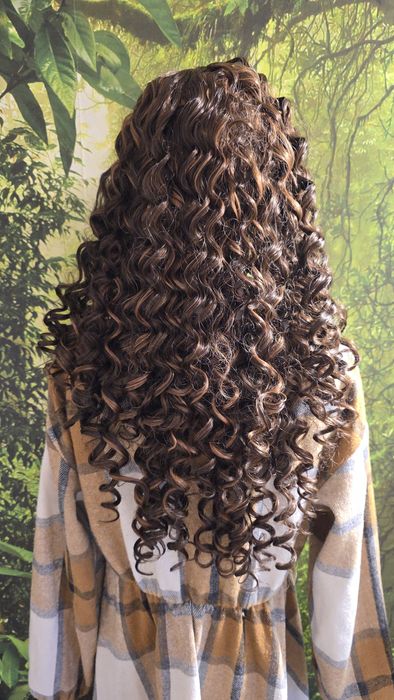Peruka lace front 66cm brąz z refleksami +czepek gratis