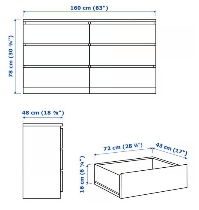 Cômoda IKEA MALM branca com tampo de vidr	o - 6 gavetas