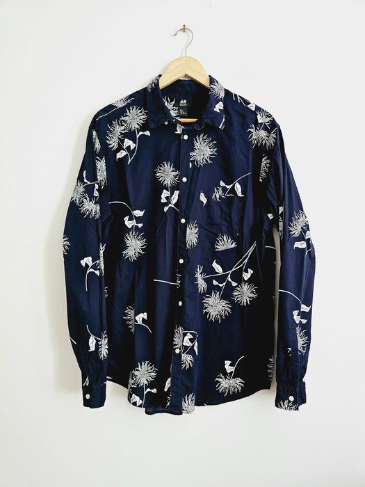 Grantowa koszula męska w kwiaty H&M r.  L 100% bawełna