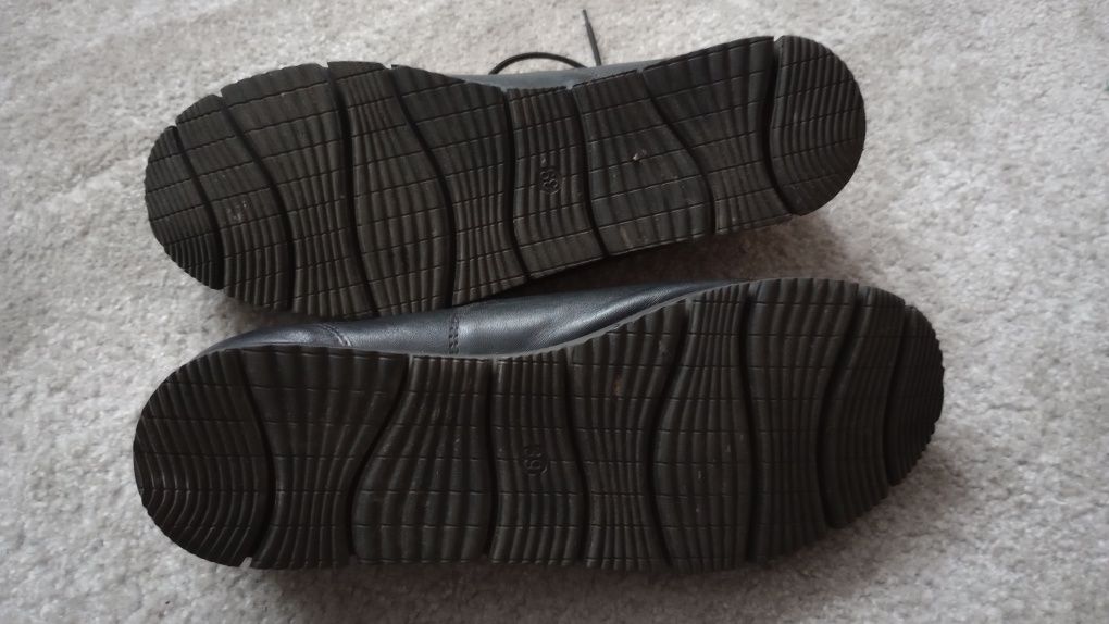 Buty czarne półbuty damskie wiązane 39 skórzane ze skóry