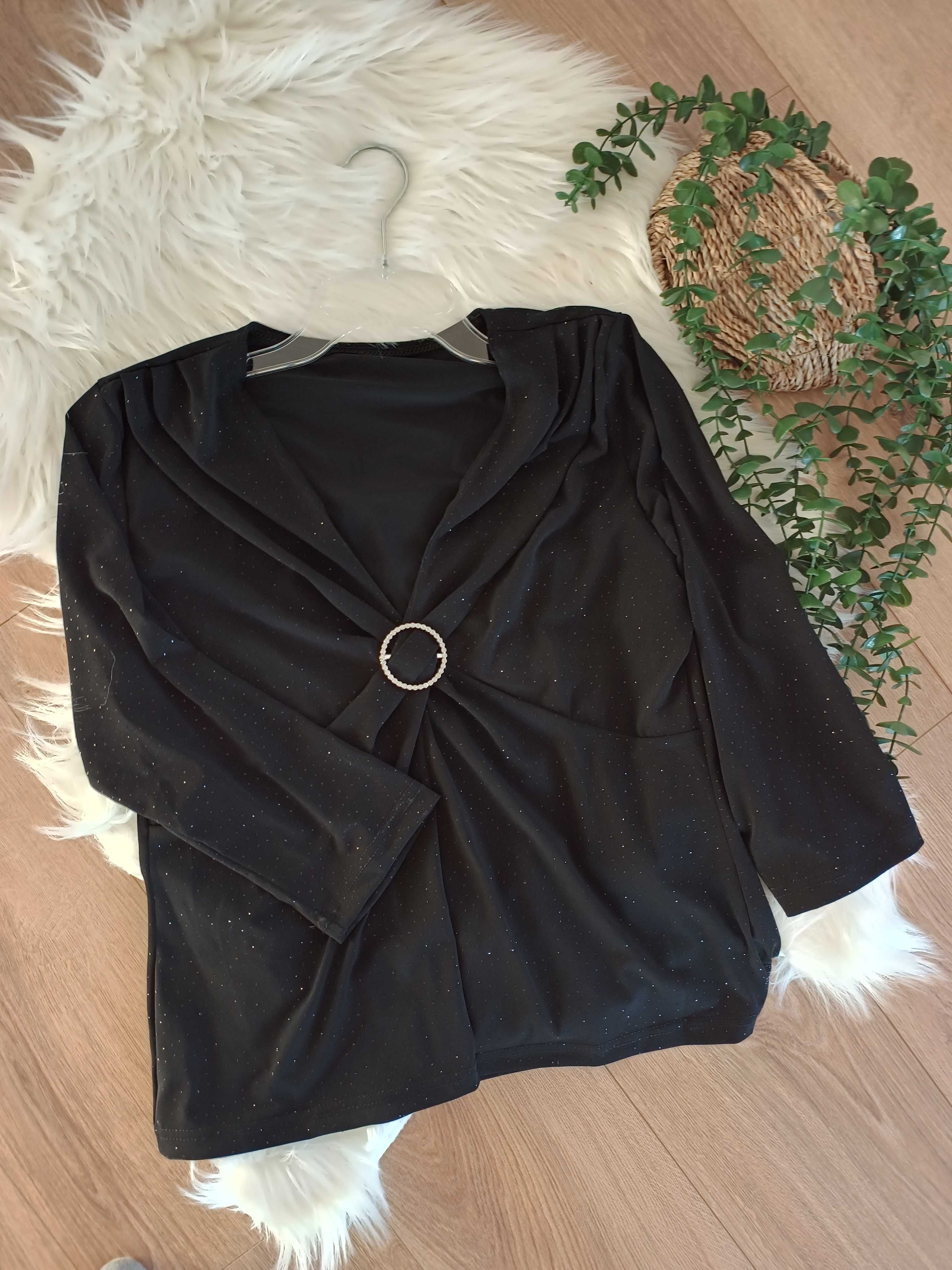 XXXL czarna elegancka wizytowa lśniąca bluzka z ¾ rękawem damska 46