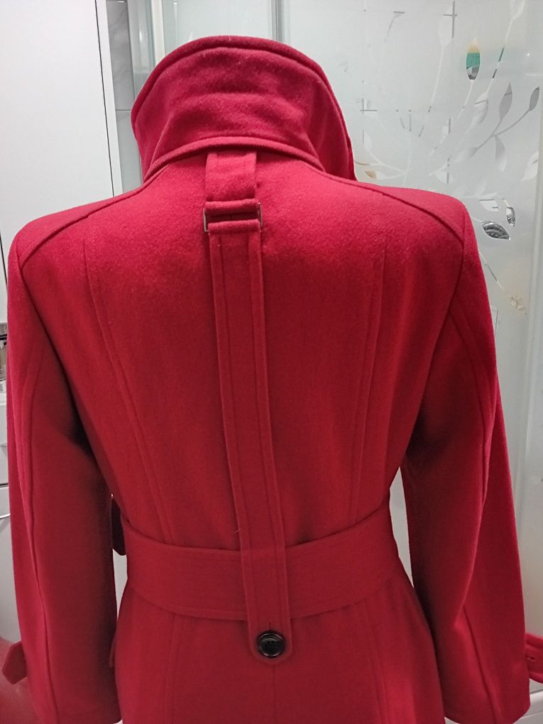 Zara czerwony wełniany płaszcz L jak nowy