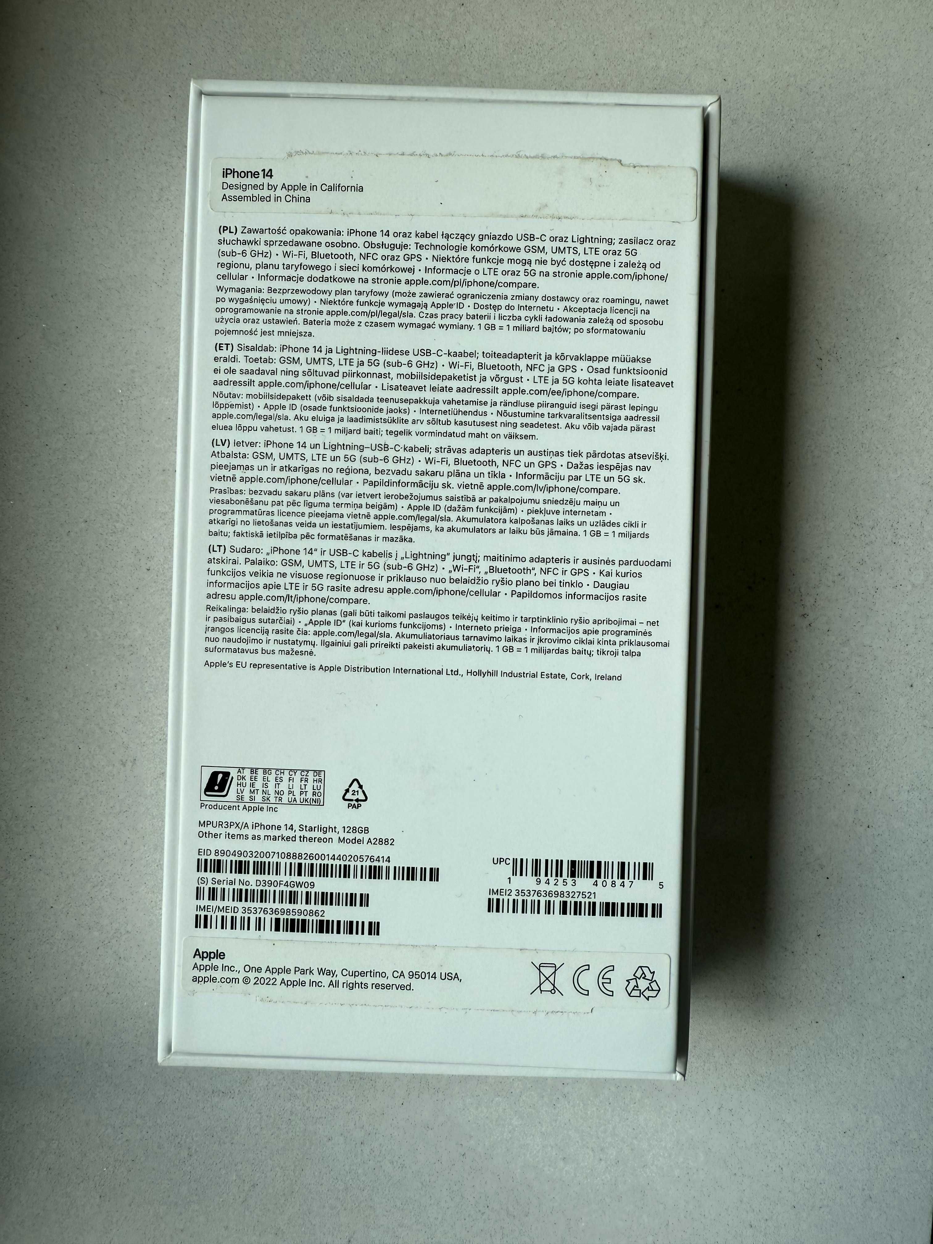 iPhone 14 128 GB perłowa biel