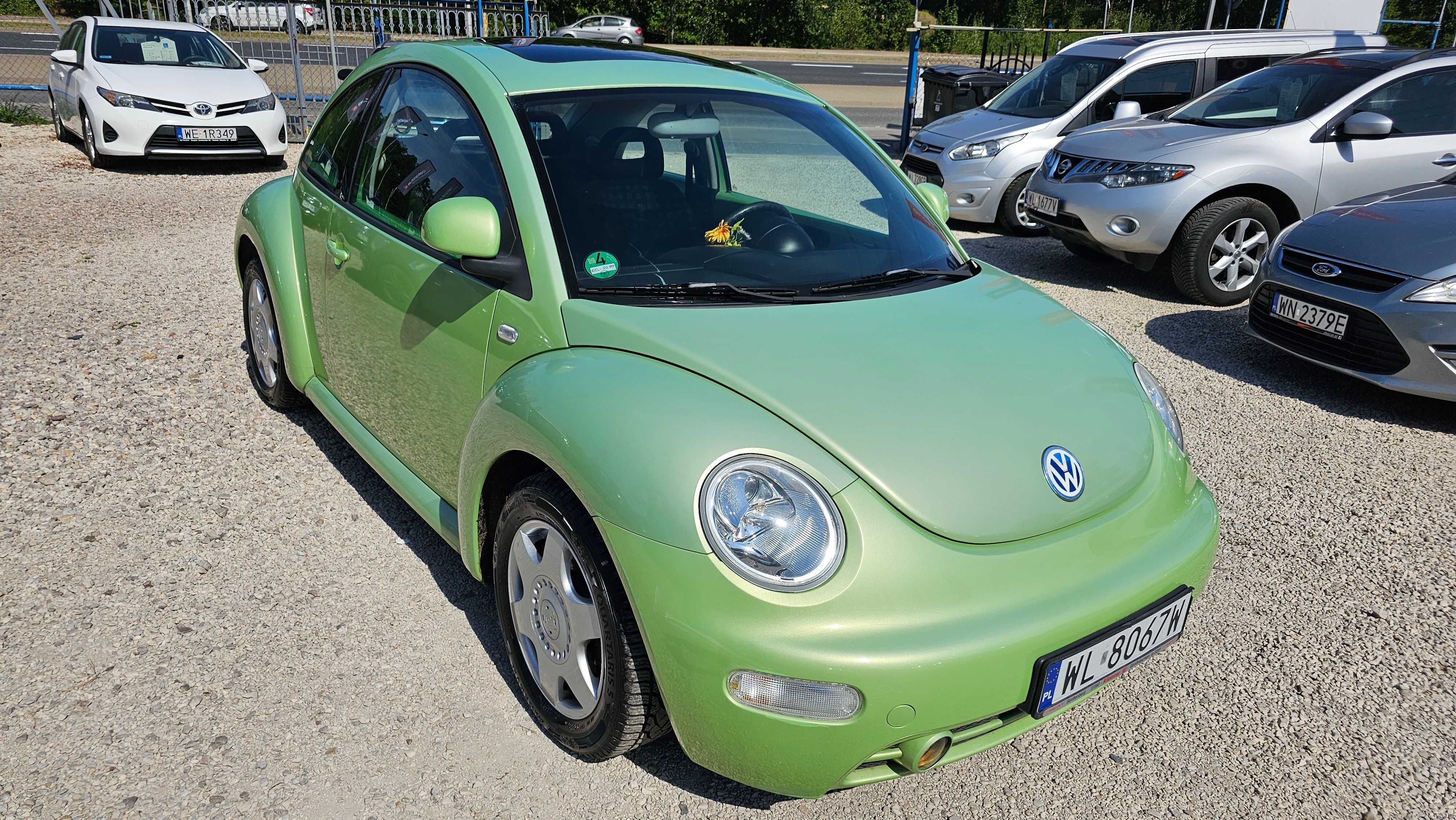 VW New Beetle seledynowy – 156 tys. km, nowe opony 2024, SZYBERDACH
