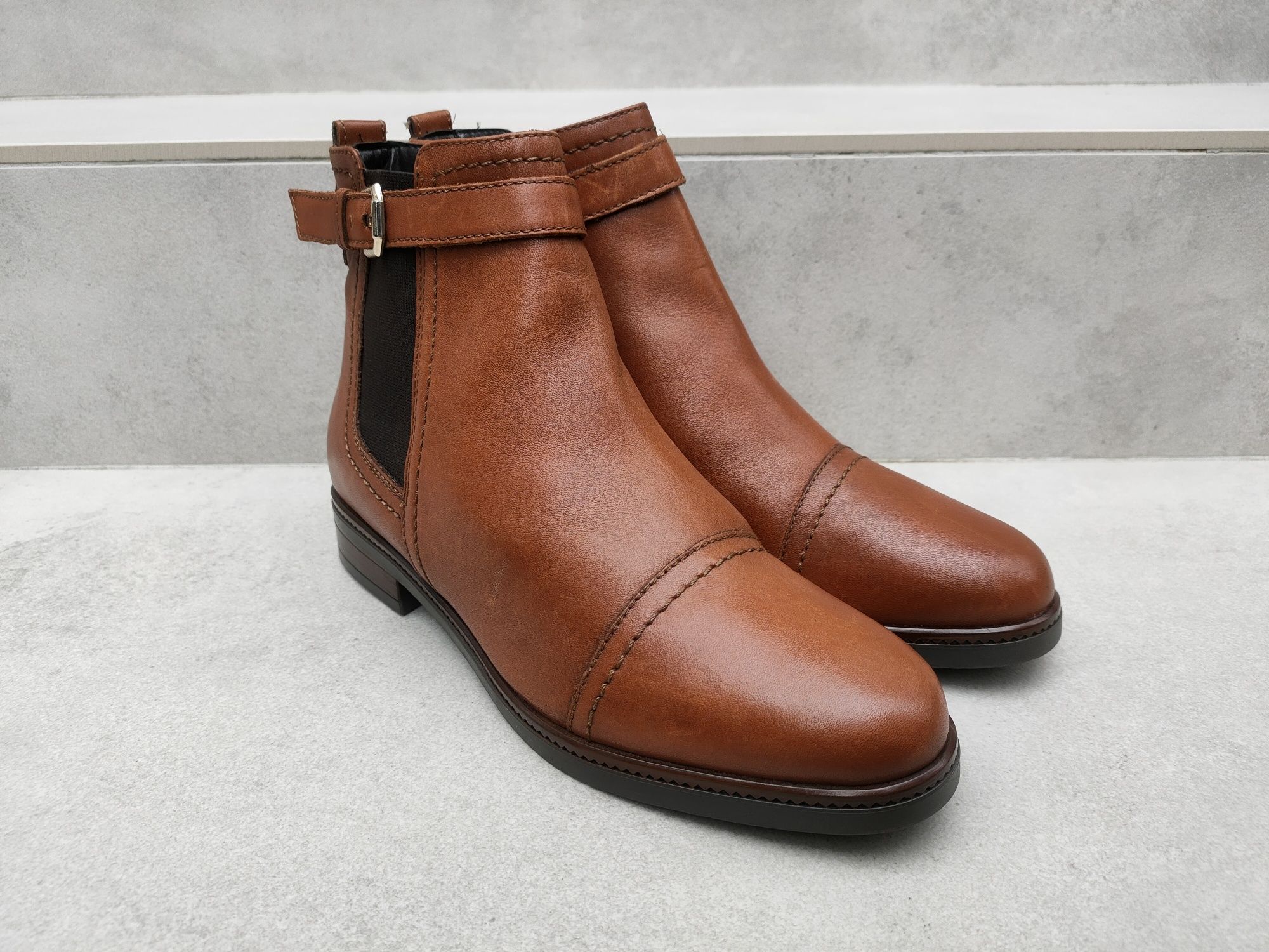Buty Freeflex botki skórzane damskie brązowe na suwaki r. 38 24,5cm