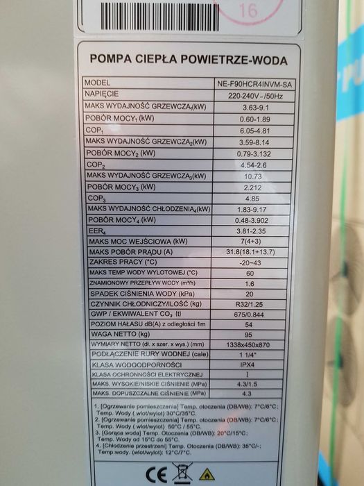 Pompa ciepła MONOBLOK 9kW, WI-FI, 1-faza, R32